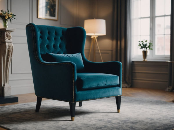 Elegant velvet armchair in a contemporary home setting.