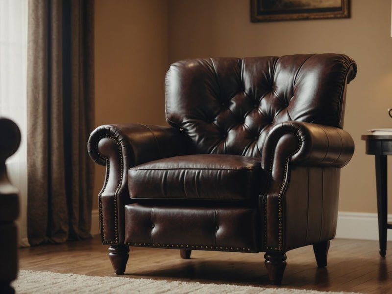 Luxurious leather armchair in a stylish living room.