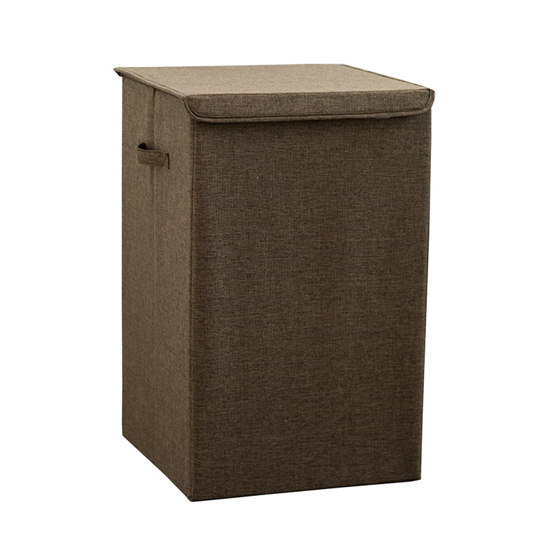 Large Collapsible Canvas Laundry Hamper 40cmx40cmx63cm Coffee With Lid Handle