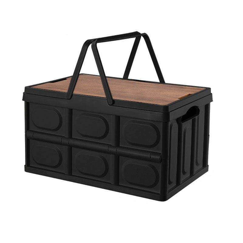 Foldable 55L Black Storage Box with Handle Stackable Compact Plastic Crate