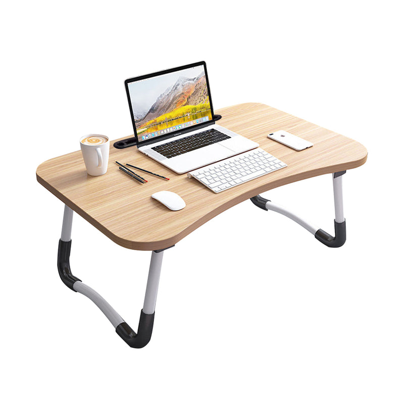 Walnut Foldable Portable Bed Table MDF Aluminum 60x40x28cm Laptop Stand Card Slot