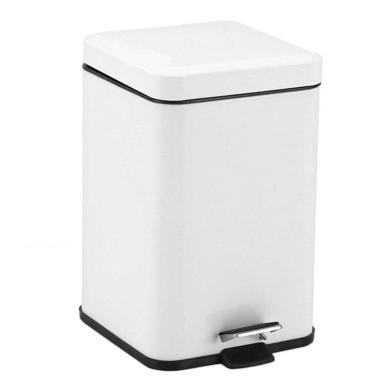 Foot Pedal 12L Square White Stainless Steel Trash Bin Hands-Free Soft Close