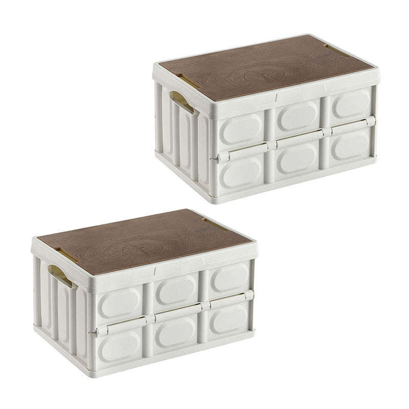 2X 30L White Foldable Stackable Storage Box Crate for Car Camping Organizing