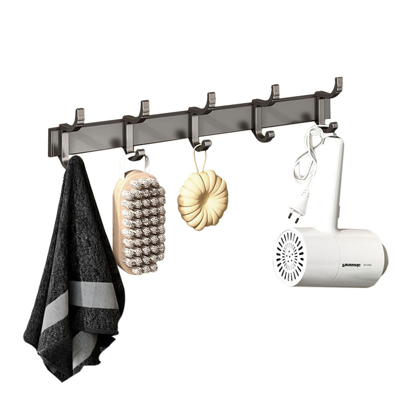 Wall Mounted Aluminum Towel Rack 37cm Black Space Saving Durable Hooks