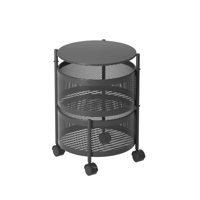 2 Tier Carbon Steel Kitchen Cart Rotating Shelves With Wheels Black 30x30x45cm