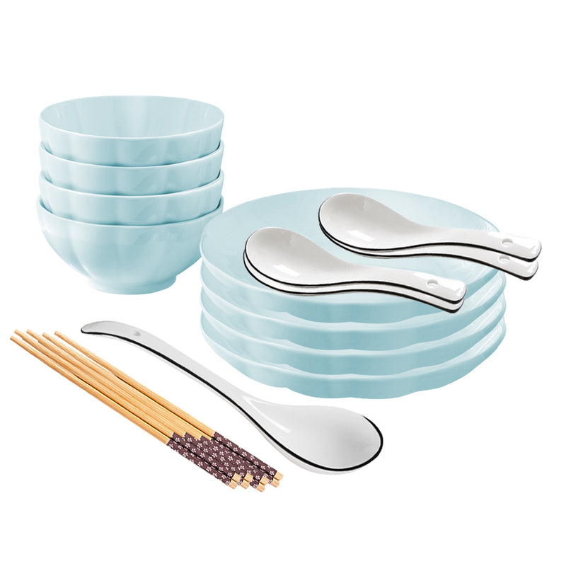 Light Blue Japanese Ceramic Dinnerware Set of 8 4.5in Bowl 7in Plate