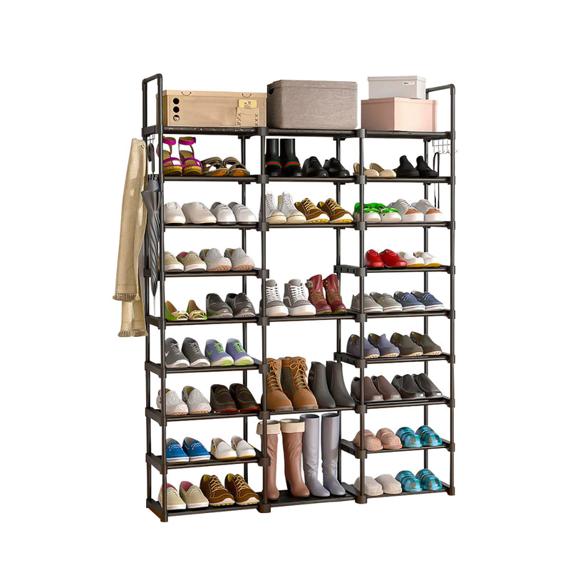 21-Tier Shoe Storage Rack Space-Saving Organizer Black with Handle 128cm