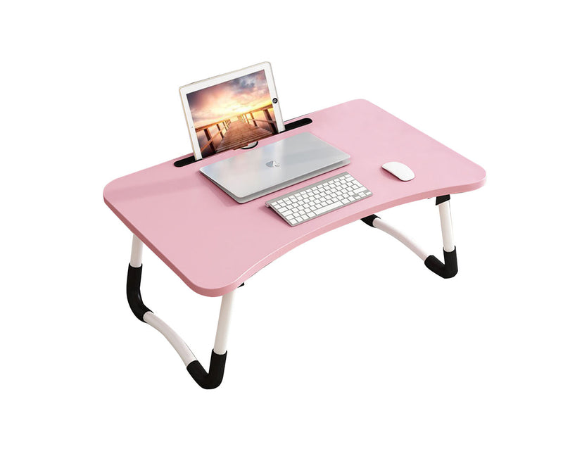 Foldable Bed Table Mdf Aluminum Frame 60x40x28Cm Laptop Stand Card Slot Pink