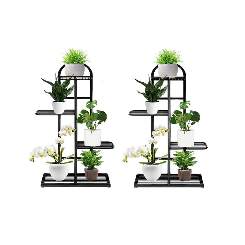 2X 5 Tier 6 Pots Metal Plant Stand Indoor Tall Narrow Black 44.5x22x96cm