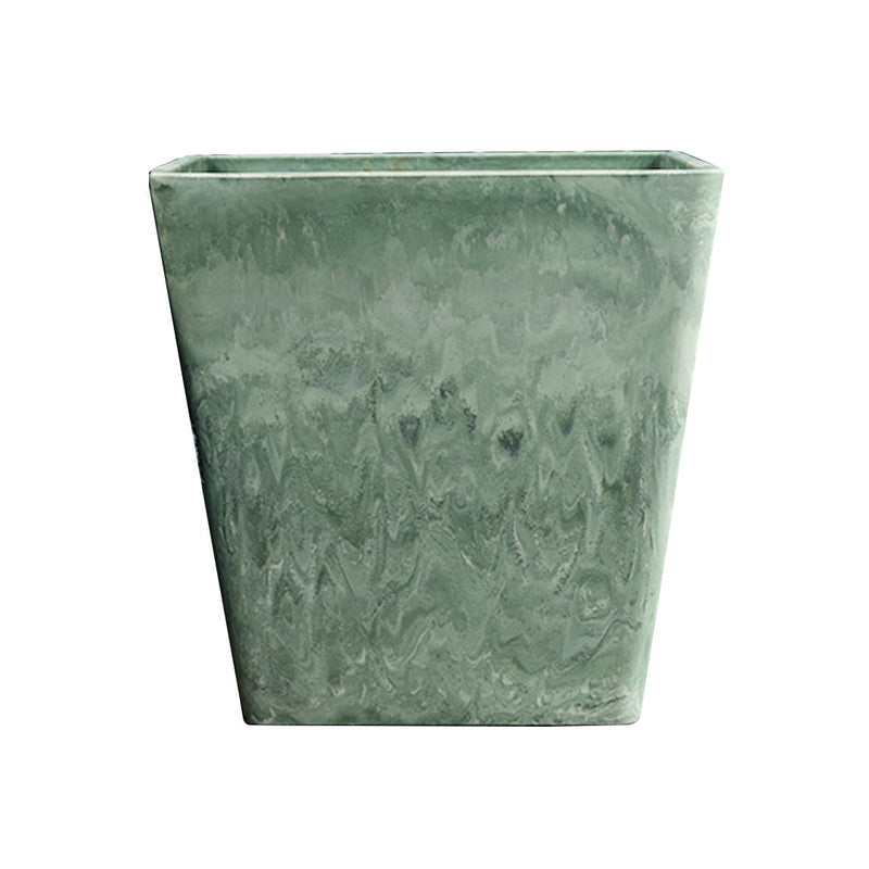 Square Polypropylene Resin Planter 27cm Concrete Look Green Grey Tapered
