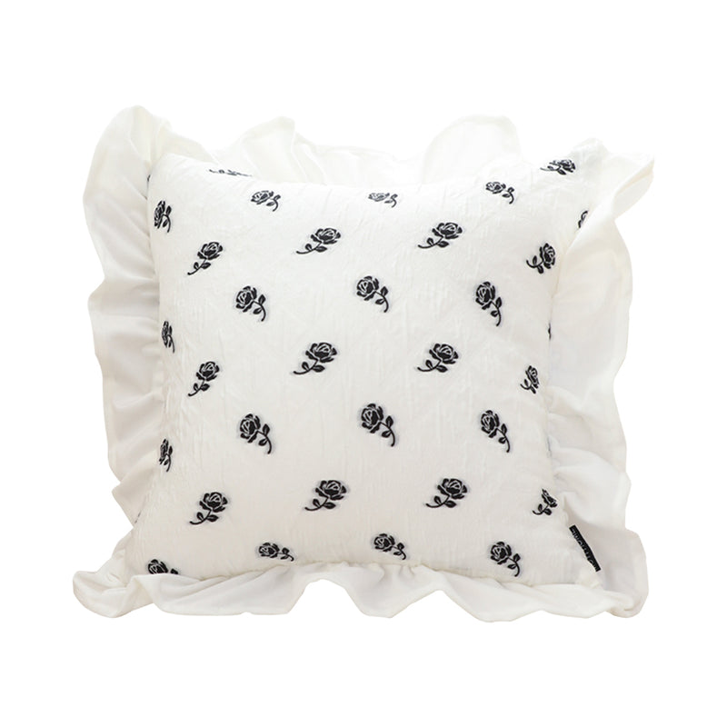 45CM White Ruffled Square Decorative Throw Pillow Elegant Cozy Home Cushion