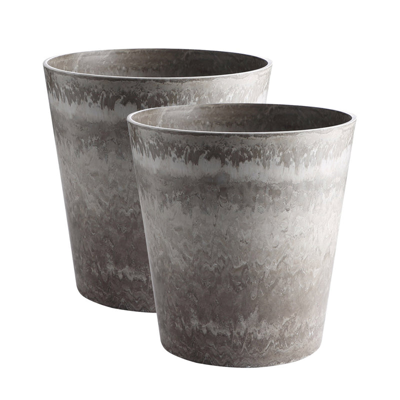 2X 27cm Rock Grey Tapered Round PP Resin Planter Concrete Look No Drainage
