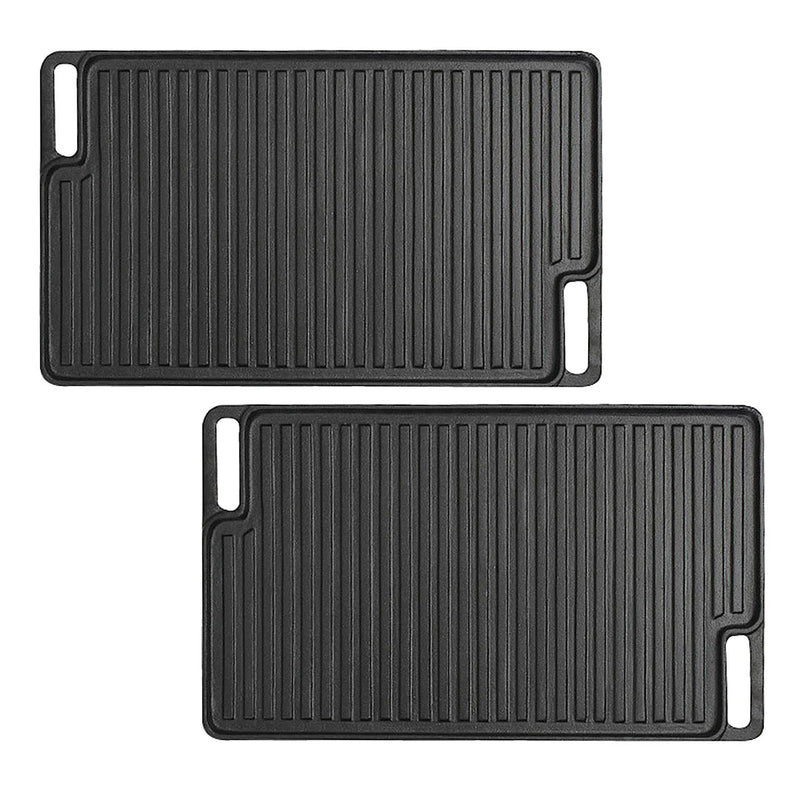 2X 45cm Rectangular Cast Iron Griddle Pan Pre Seasoned Black With Handle
