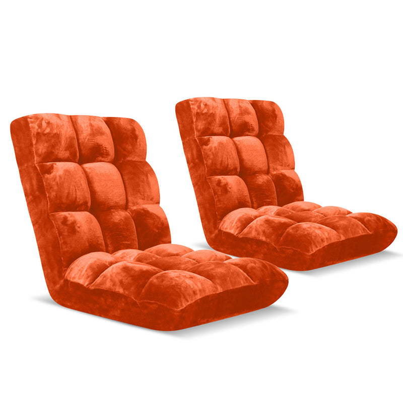 2X Folding Floor Recliner Cushion Memory Foam Plush Orange 100cm X 45cm X 8cm