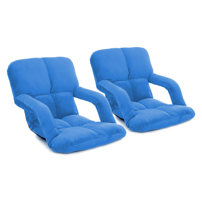 2X Foldable Flannel Floor Recliner Chair Adjustable Armrest Blue 95x55x14cm
