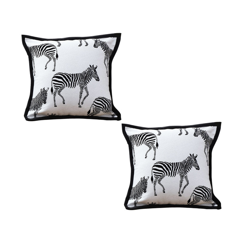 2X 45cm Polyester Zebra Throw Pillows Black And White Luxury Square