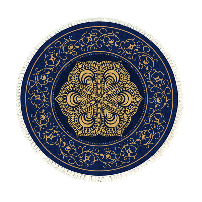 90cm Round Polyester Mandala Area Rug Turquoise Grey Anti Slip Backing