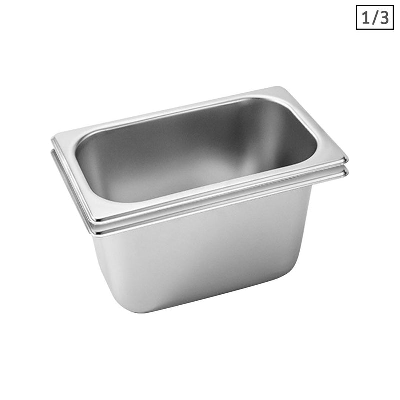 2X Full Size Gastronorm Pan 1/3 15cm Deep Stainless Steel Tray Commercial Use