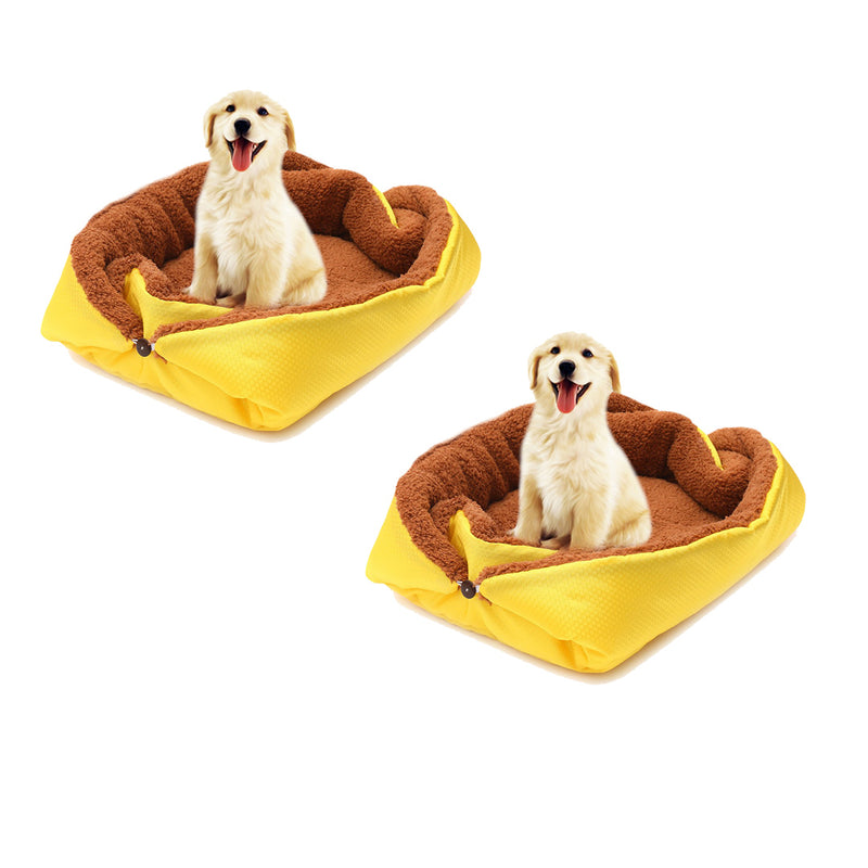 2X Yellow Dual Purpose Plush Pet Bed Cushion Nest Mat 40cmx26cmx13cm Anti Slip