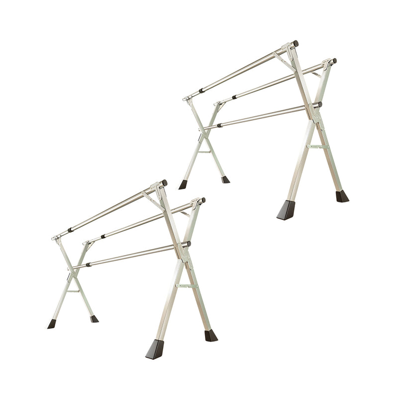 2X 1.6m Stainless Steel Foldable Clothes Drying Rack X Frame 60kg Silver 3 Poles
