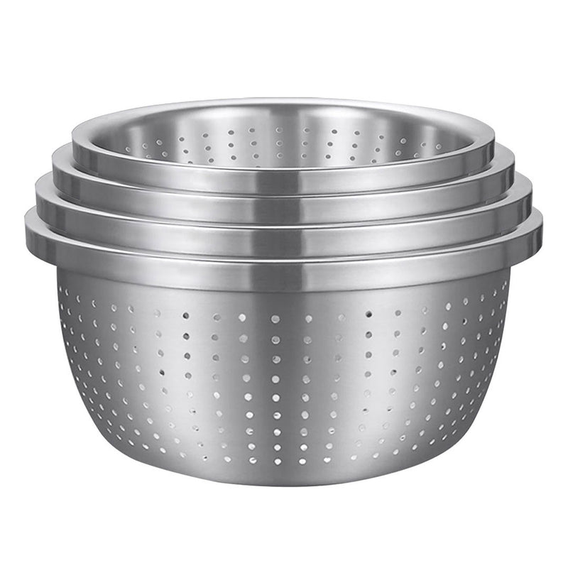 Stainless Steel Colander Set of 4 Perforated Nesting Basin Bowls 26cm to 32cm