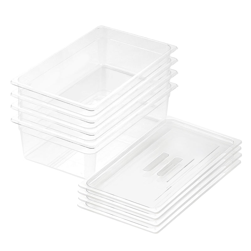 150mm Clear Gastronorm GN Pan 1/1 Food Tray Polycarbonate Set of 4 With Lids