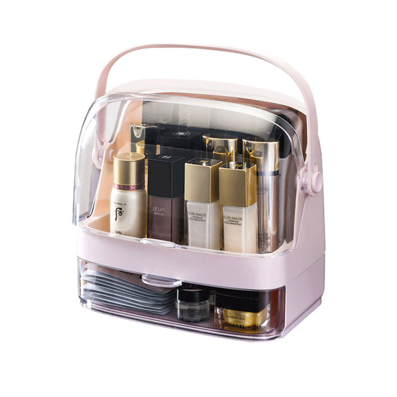 2 Tier Pink Countertop Makeup Organizer Plastic Abs Clear Lid 29x21.5x32cm