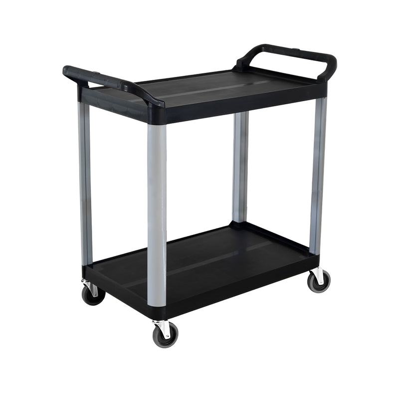 2 Tier Food Trolley Pvc Kitchen Cart 950x500x940mm Black Wheels Aluminum Legs