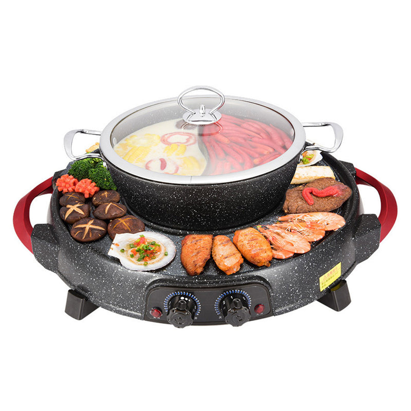 2 in 1 Electric Stone Coated Non Stick Hot Pot And Teppanyaki Grill 47cm Black