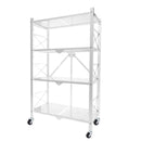 4 Tier Foldable White Steel Cart with Wheels Large Storage Organizer 71x36x126cm