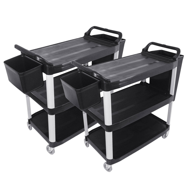 2X 3 Tier Pvc Food Waste Cart Large Utility Trolley With 2 Bins