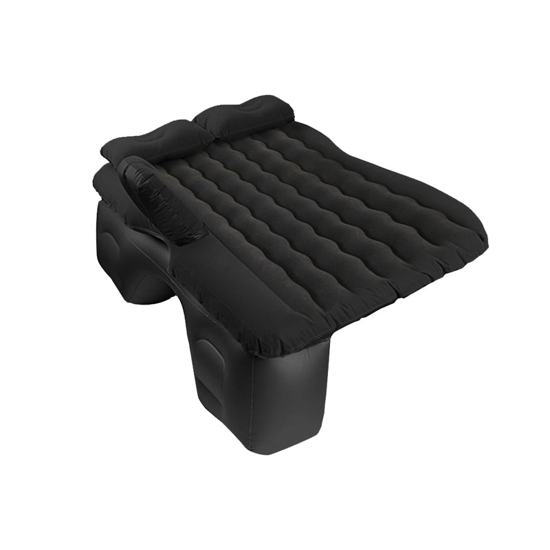 Inflatable Car Mattress Flocked PVC 132x75x10cm Wave Design Black 2X Pillows