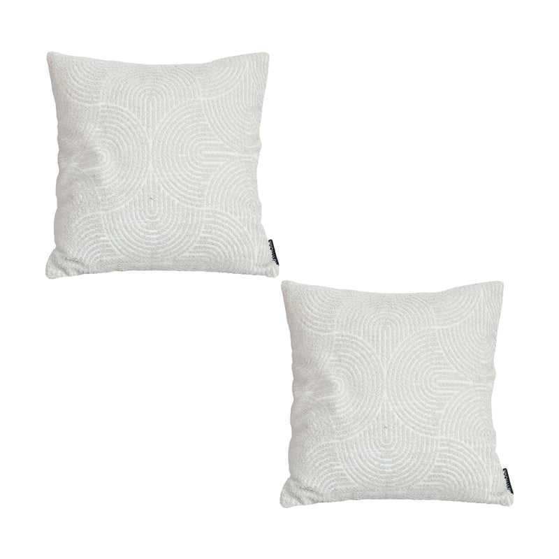 2X Polyester Cotton Throw Pillow 50x50x18cm Off White Embroidered Decorative