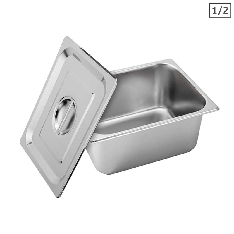 Gastronorm Pan 1/2 Gn Stainless Steel 27x33x15cm Deep With Lid Stackable