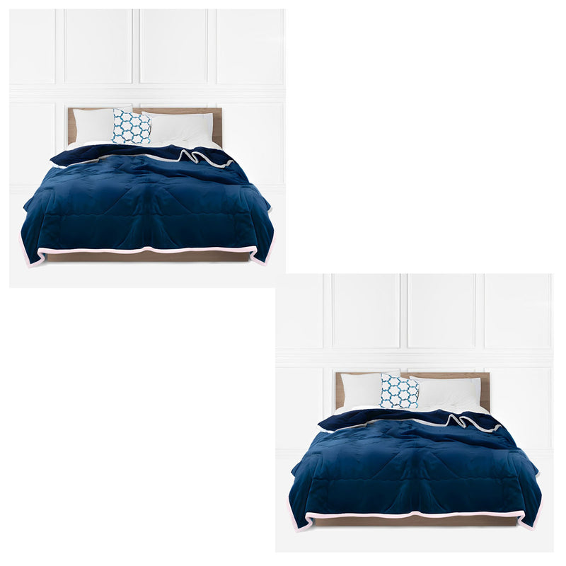 2X Navy Blue Thick Double Sided Flannel Polyester Throw Blanket 200x220cm