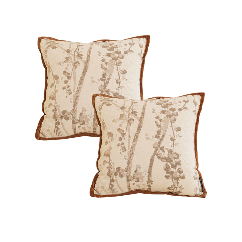 2X 45cm Plush Velvet Cushion Cover Cotton Retro Tree Flower Bird Multicolor