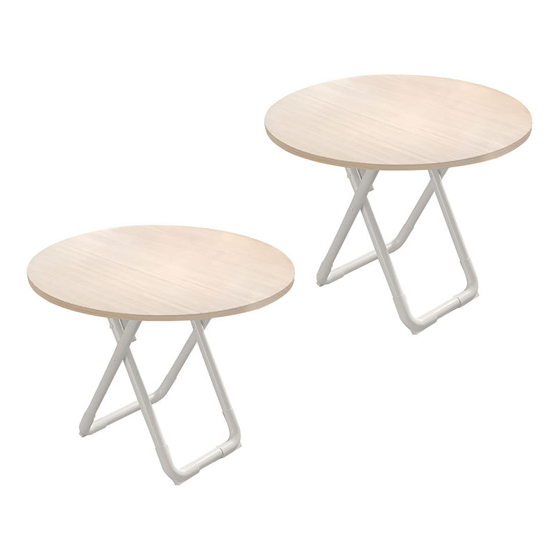 2X 80cm Light Wood Round Table White Legs Minimalist Multipurpose