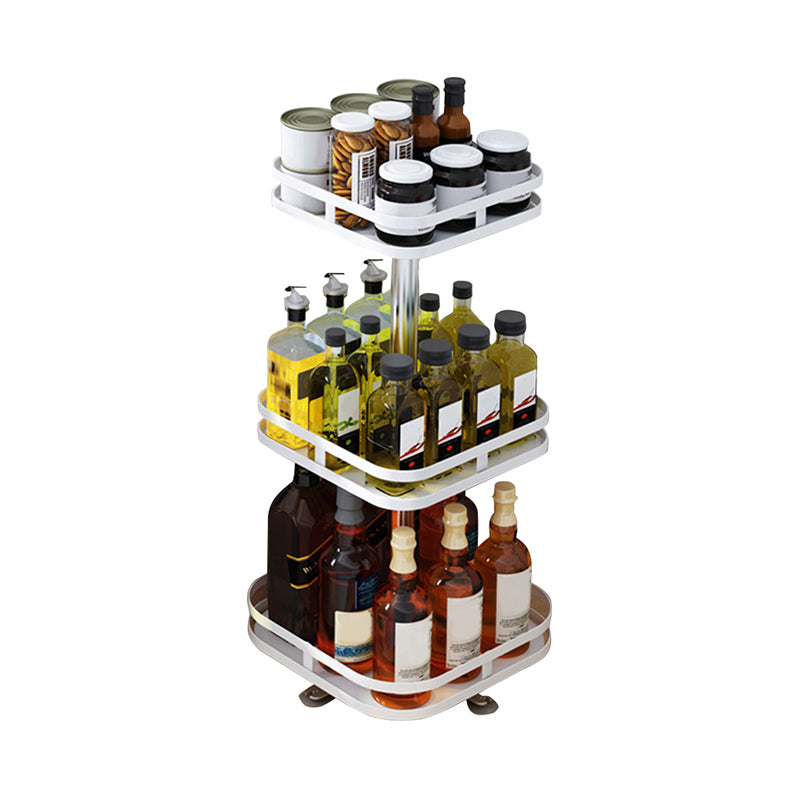 3 Tier Carbon Steel White Square Rotating Spice Rack Countertop 24x24x59cm