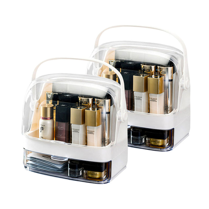 2X 2 Tier White Plastic Countertop Makeup Storage Organizer Clear Lid