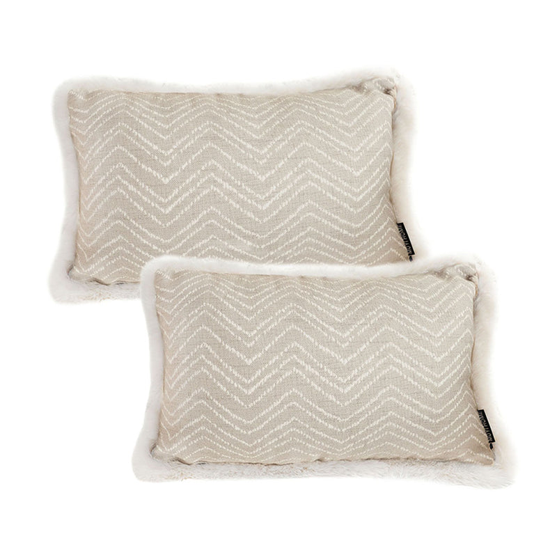 2X 30x50cm 15cm Velvet Herringbone Lumbar Cushion Plush Throw Pillow Cream