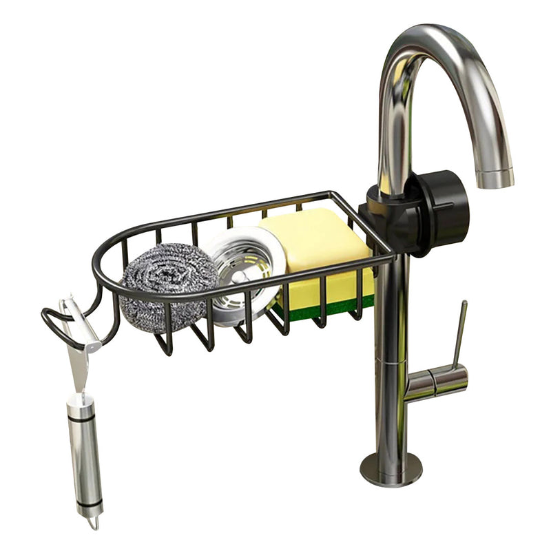 Black Aluminum Kitchen Sink Organizer Soap Sponge Caddy Rack Compact Design