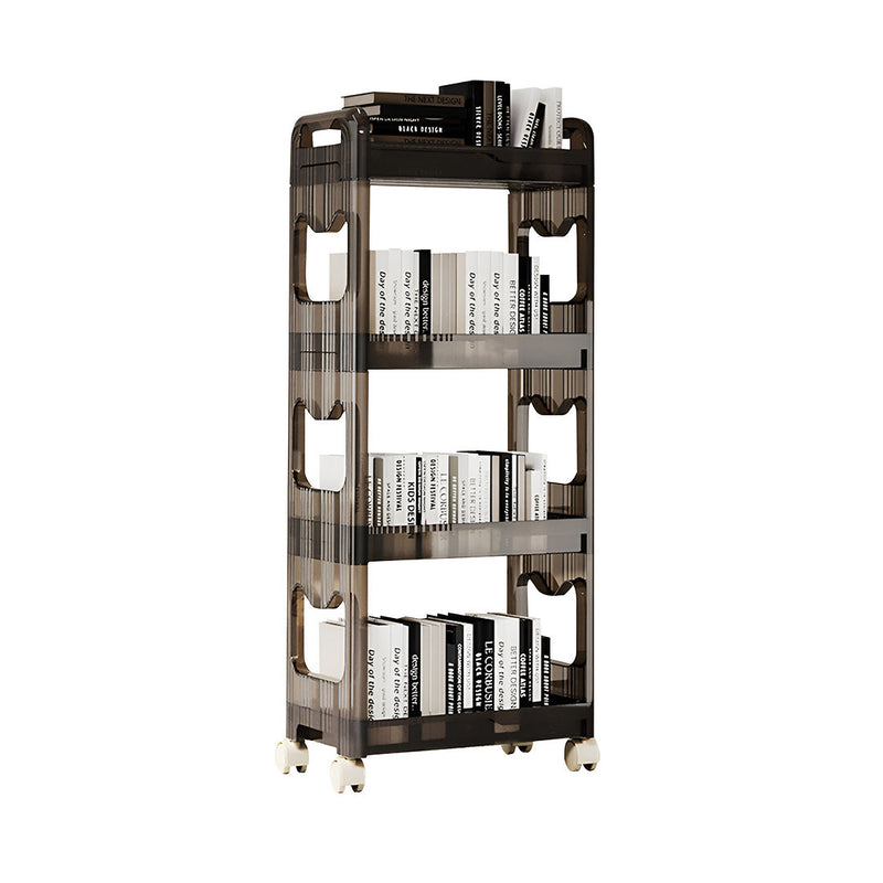 Clear 4 Tier Plastic Bookshelf Cosmetic Storage Trolley Rack Black 38x24x90cm