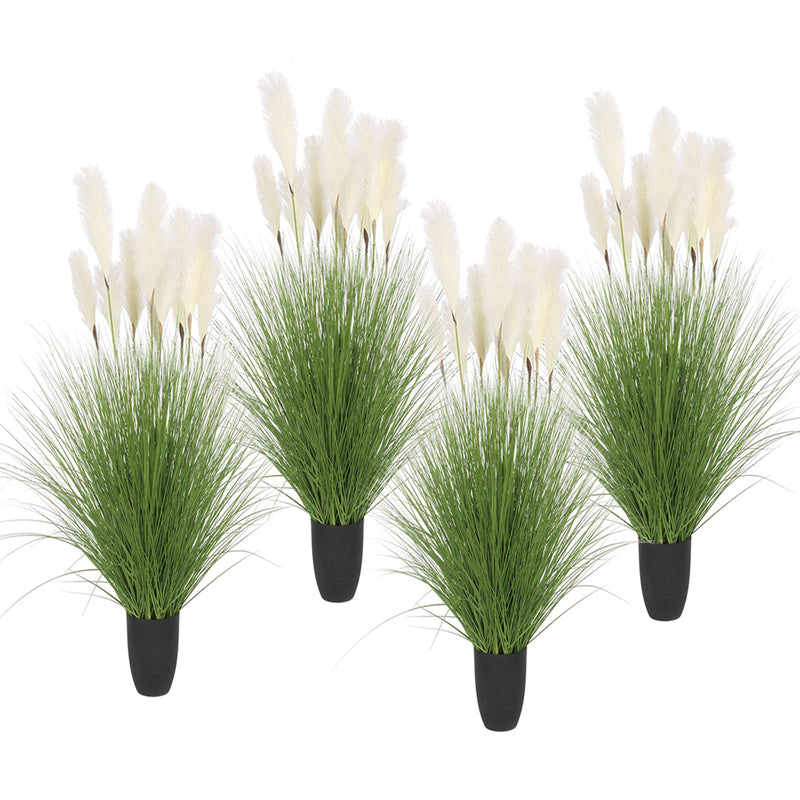 4X 137cm Potted Artificial Pampas Grass Plastic Tall Fluffy Green