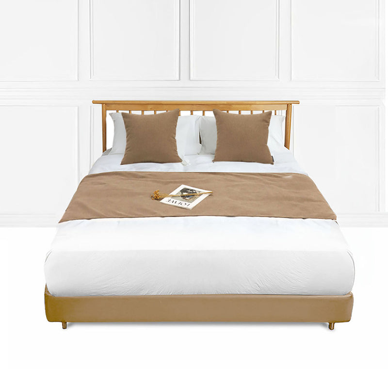 1.8m Bed Runner Polyester 70x240cm Queen 45x45cm Cushions Light Brown Set of 3