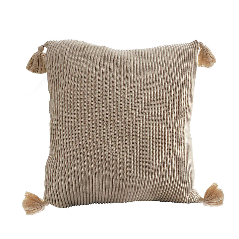 45cm Off White Velvet Square Throw Pillow Large Striped Tassel Cushion