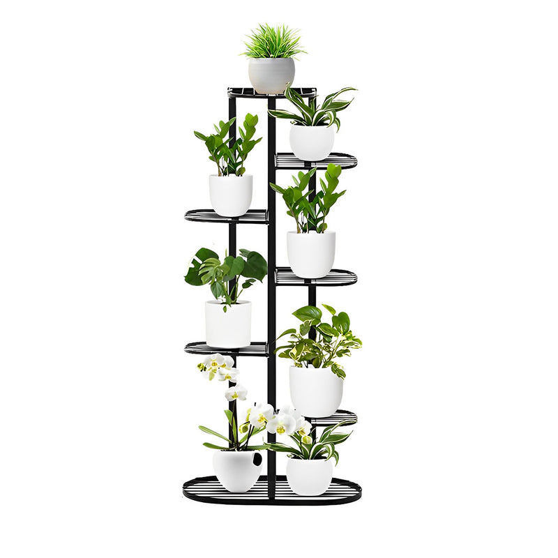 7 Tier 8 Pots Black Metal Plant Rack Tall Space-Saving Indoor Stand Decor