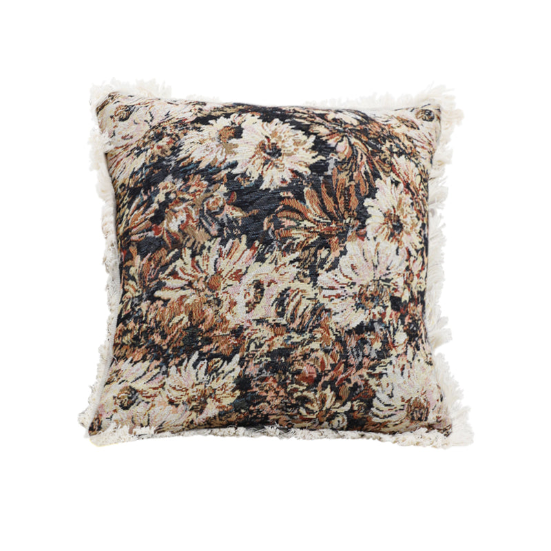 Embroidered Raised Flower Plush Velvet Throw Pillow Coffee 45x45 Cm