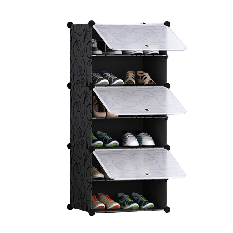 6 Tier Shoe Rack Organizer Stackable Storage Black Translucent Cover