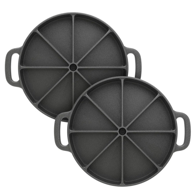 2X 21.5cm Round Cast Iron Wedge Pan Enameled 8 Slice Black Handles