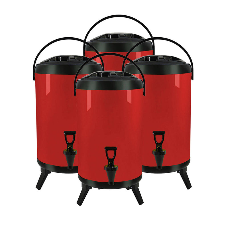 4X 8L Stainless Steel Insulated Hot Cold Milk Tea Dispenser With Faucet Red